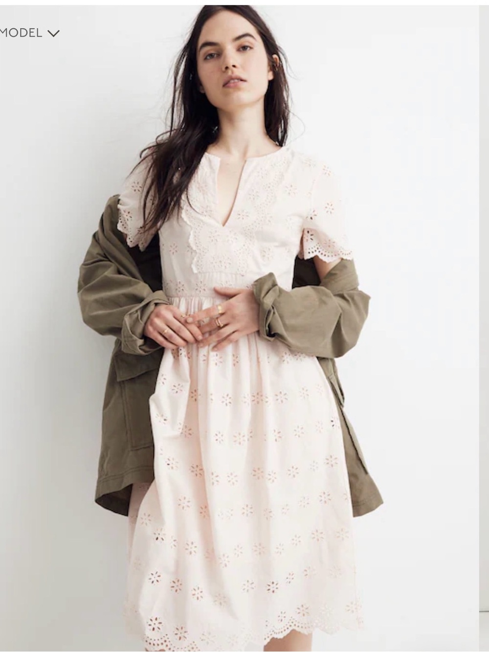 Madewell Scalloped Blush PinkEyelet Midi Dress 100% Cotton 6
